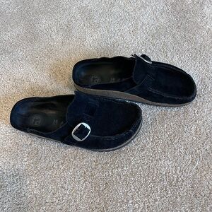 Birkenstock Buckley Black Suede Loafers Clogs 38
